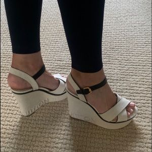Louis Vuitton Wedge Sandal in nude denim size 40